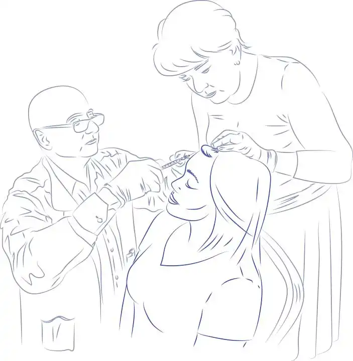 Ilustración de personas practicando una inyección